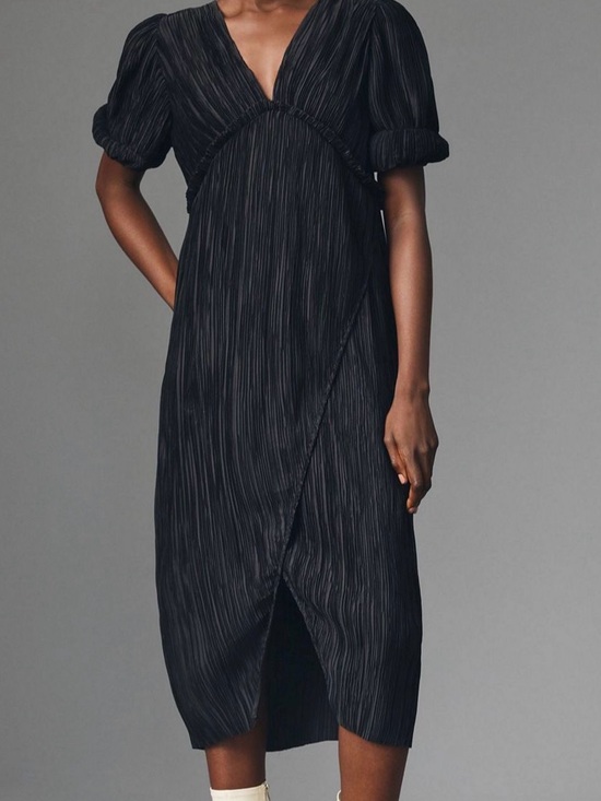 Anthropologie Dresses & Skirts - Anthropologie Black Textured Wrap-Front Midi Dress